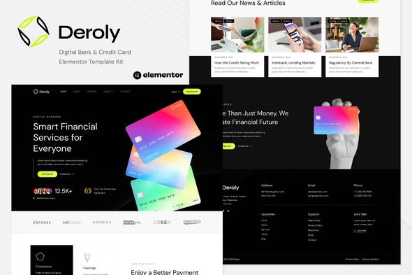 Deroly - Digital Bank & Credit Card Elementor Template — Elementor template kit cover