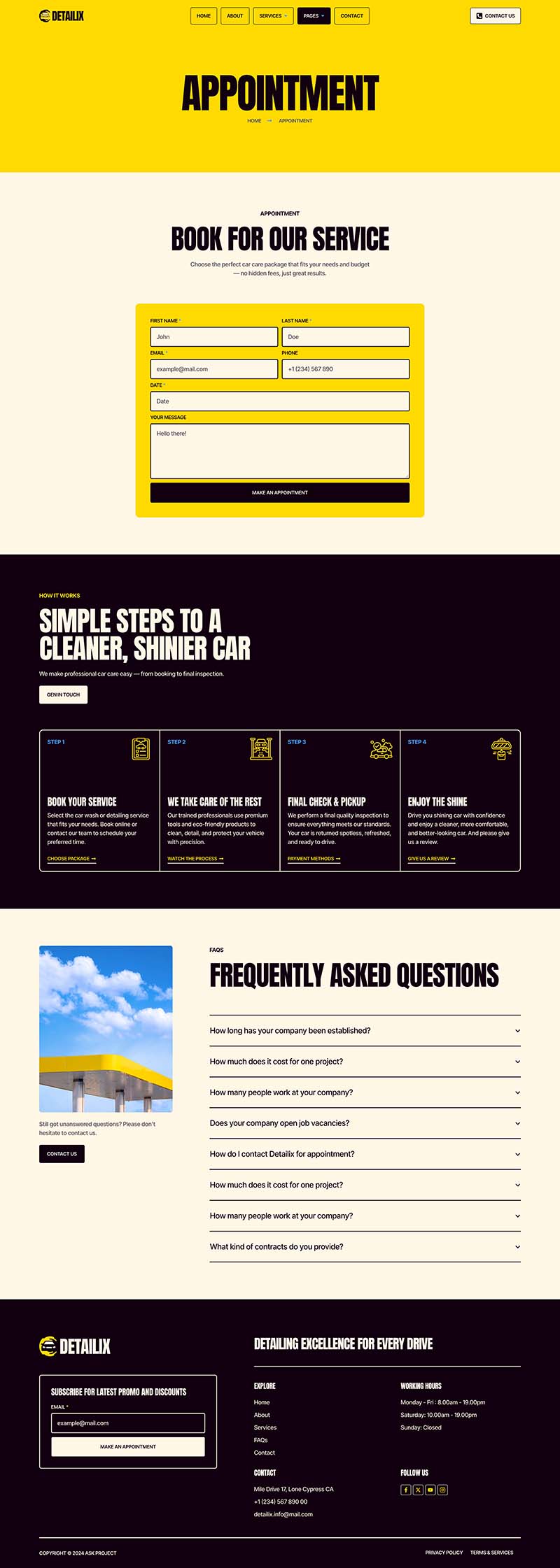 Appointment — Detailix - Car Wash and Detailing Service Elementor Template