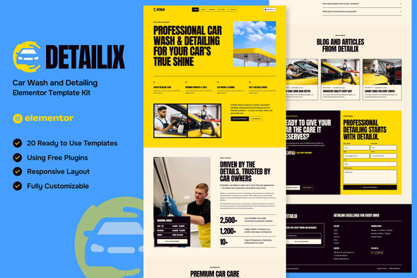 Detailix - Car Wash and Detailing Service Elementor Template — Elementor template kit cover