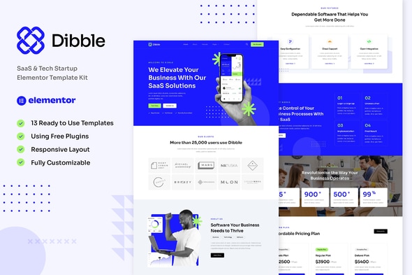 Dibble - SaaS & Tech Startup Elementor Template — Elementor template kit cover