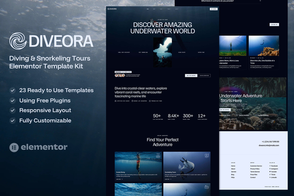 Diveora – Diving & Snorkeling Tours Elementor Template — Elementor template kit cover
