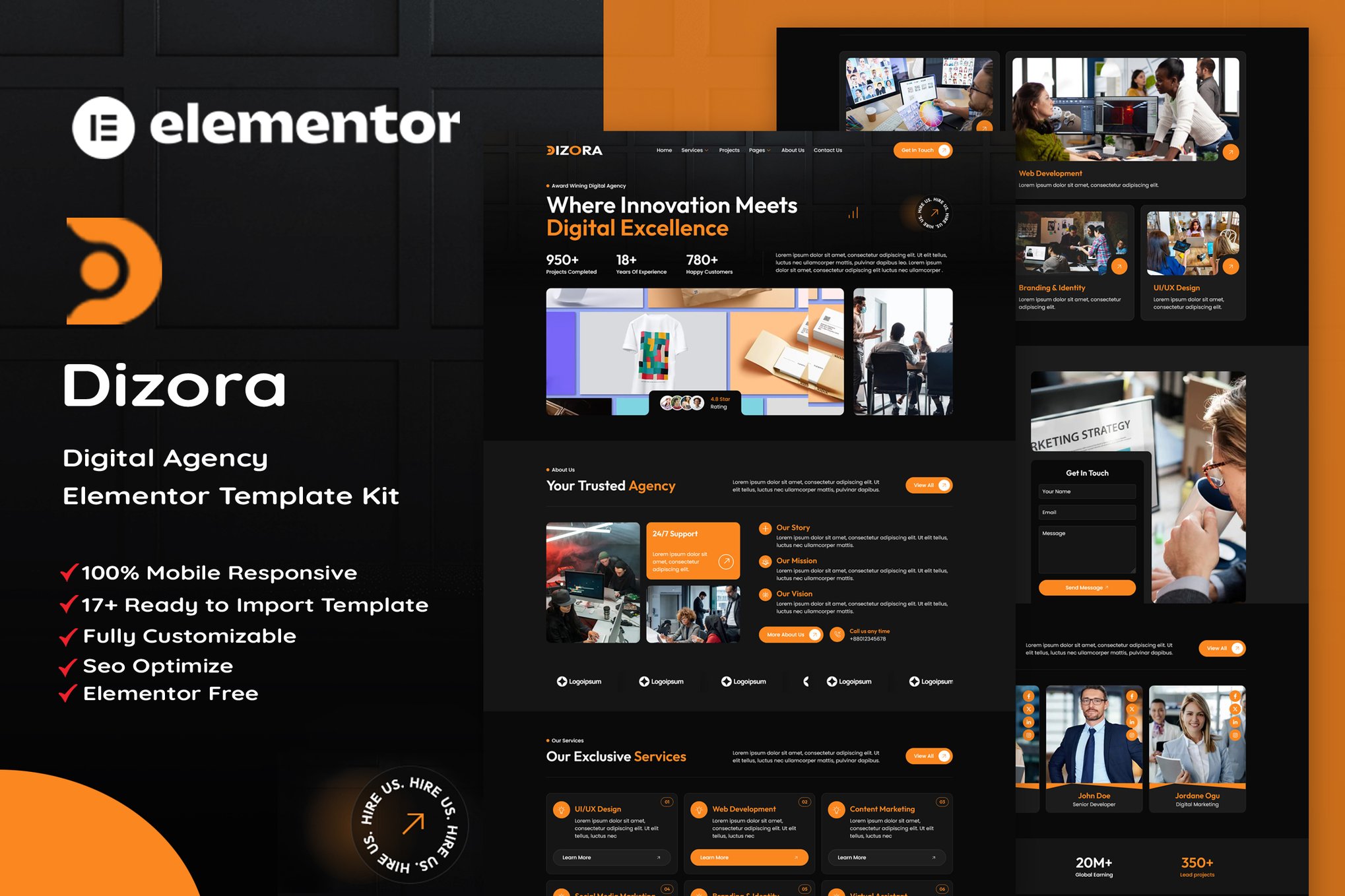 Dizora - Digital Agency Elementor Template — Elementor template kit cover