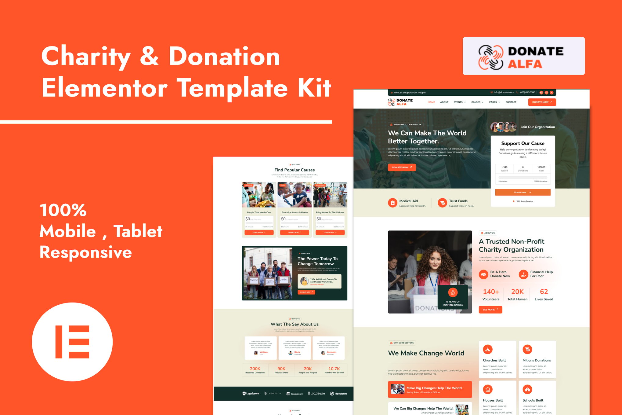 DonateAlfa - Charity & Donation Elementor Pro Elementor Template — Elementor template kit cover