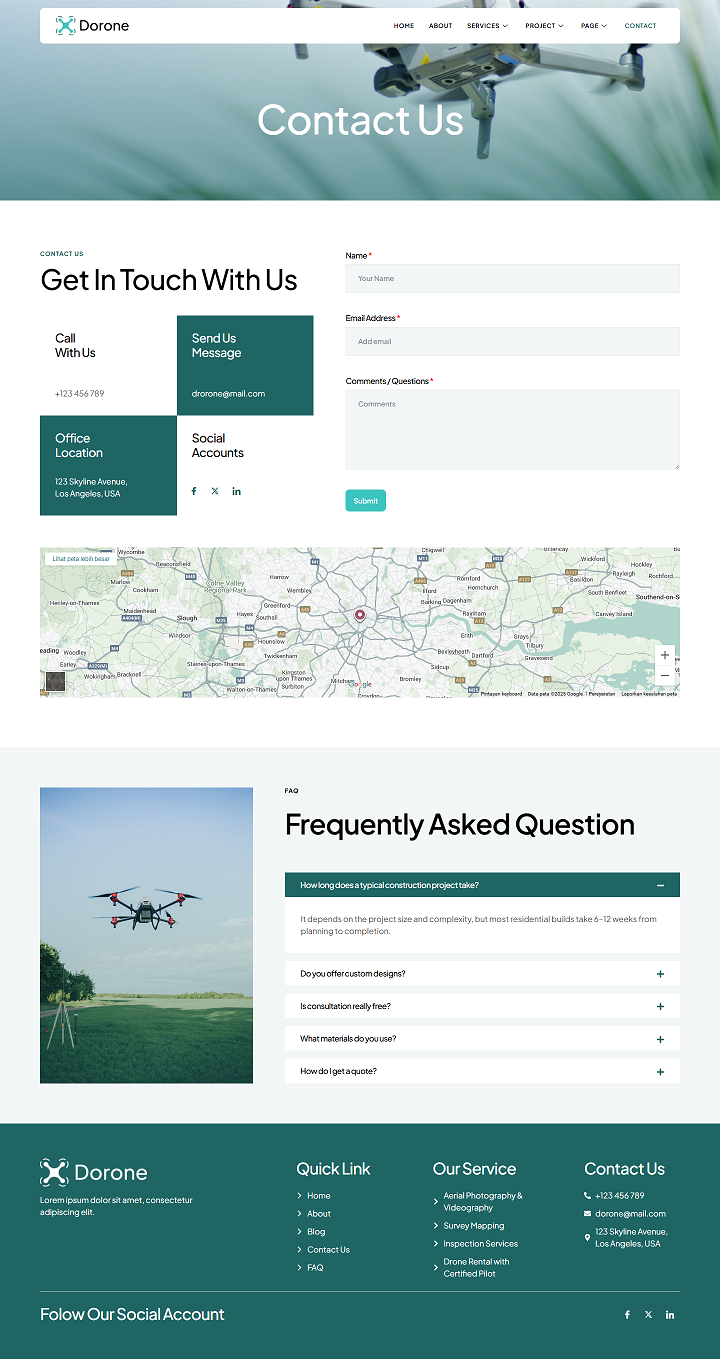 Contact — Dorone - Drone Aerial Videography and Photography Elementor Template