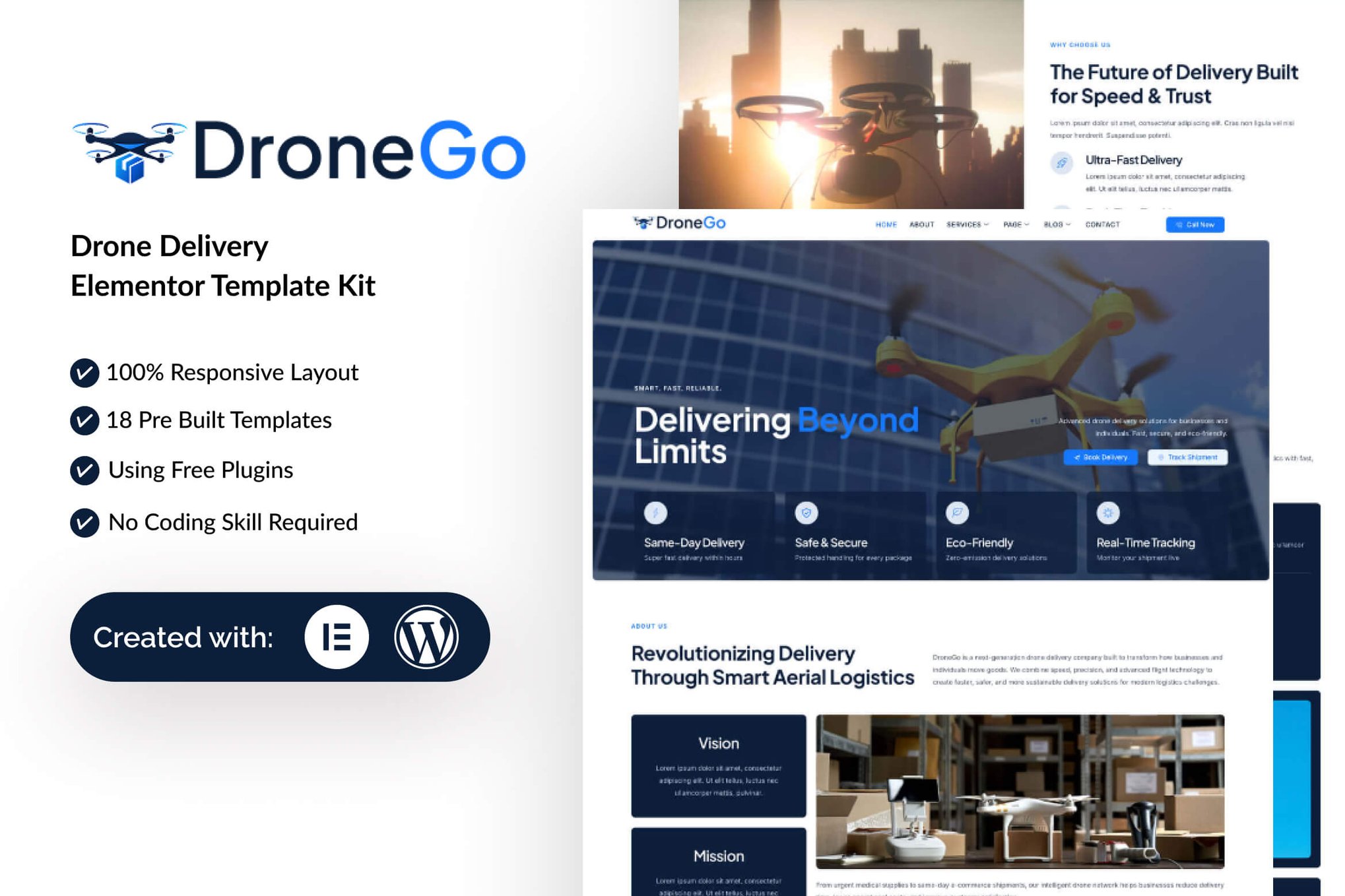 DroneGo - Drone Delivery Elementor Template — Elementor template kit cover