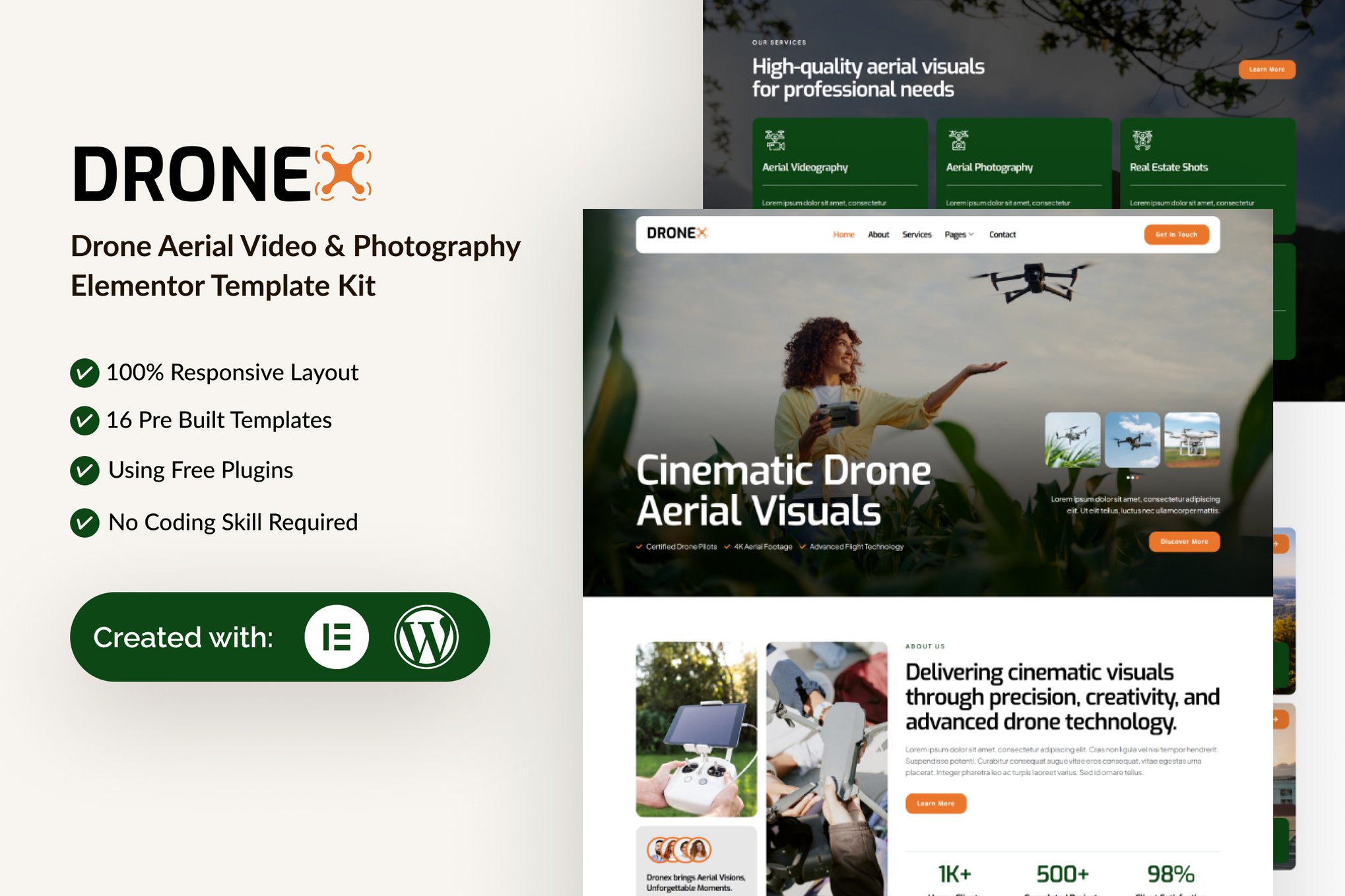 Dronex - Drone Aerial Video & Photography Elementor Template — Elementor template kit cover