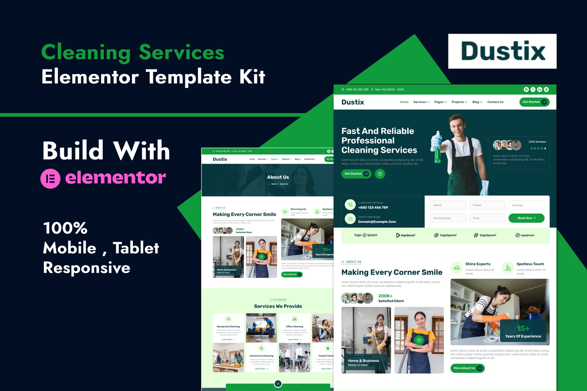 Dustix - Cleaning Services Elementor Template — Elementor template kit cover
