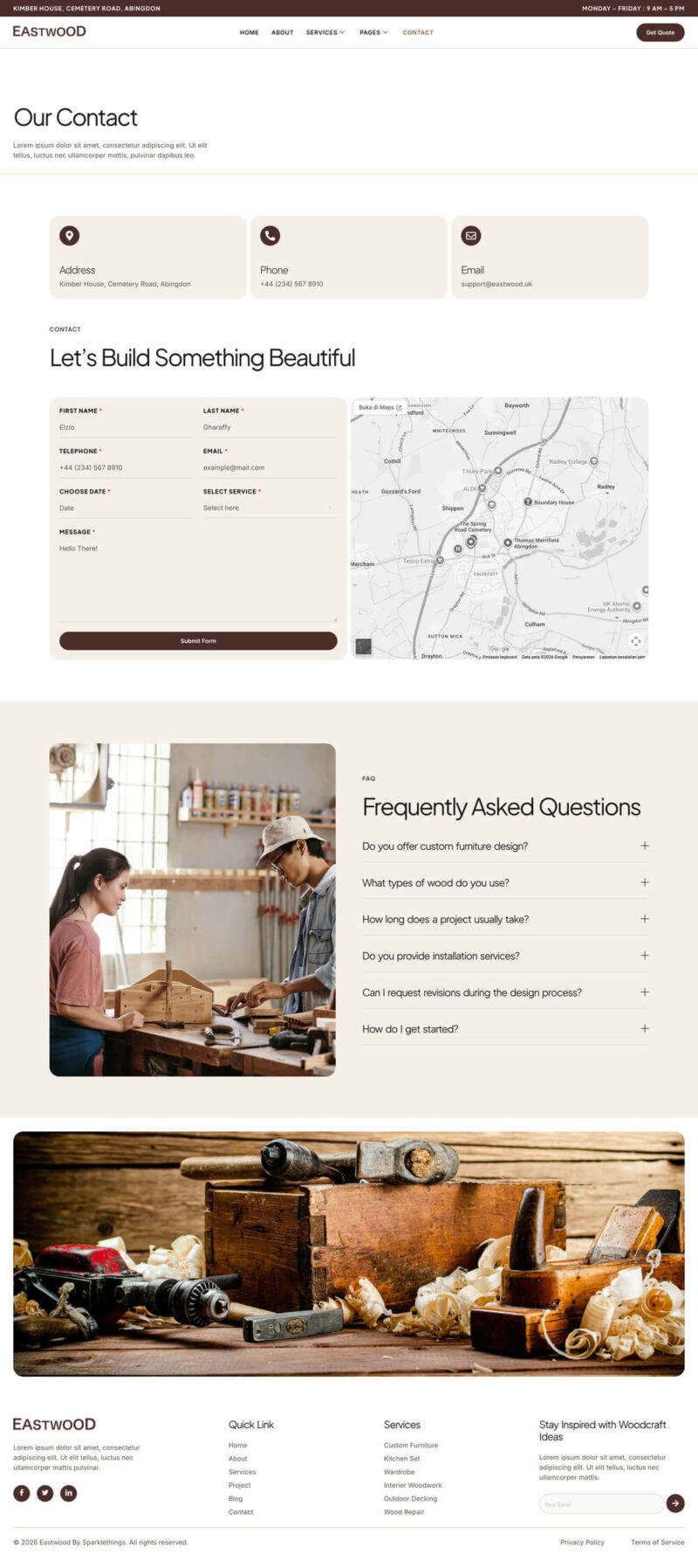 Contact — Eastwood - Carpentry & Woodworking Elementor Template