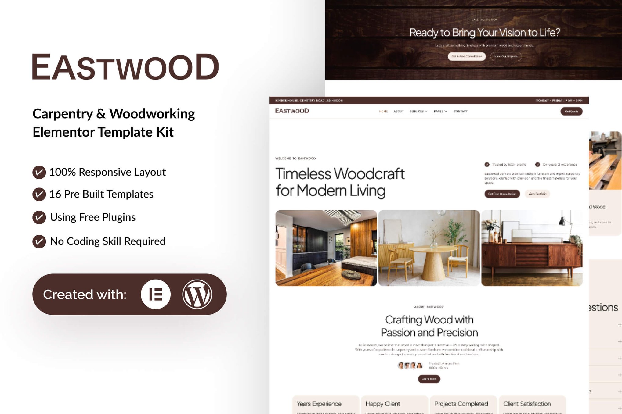 Eastwood - Carpentry & Woodworking Elementor Template — Elementor template kit cover