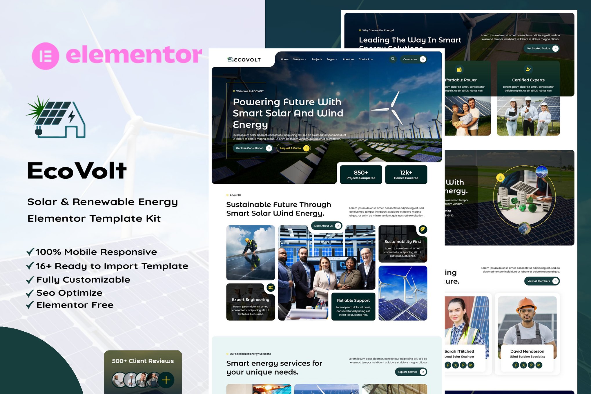 EcoVolt - Solar & Renewable Energy Elementor Template — Elementor template kit cover