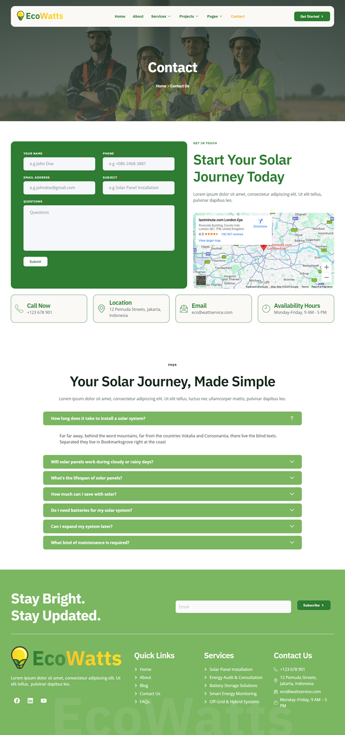 Contact — Ecowatts - Renewable Energy Elementor Template
