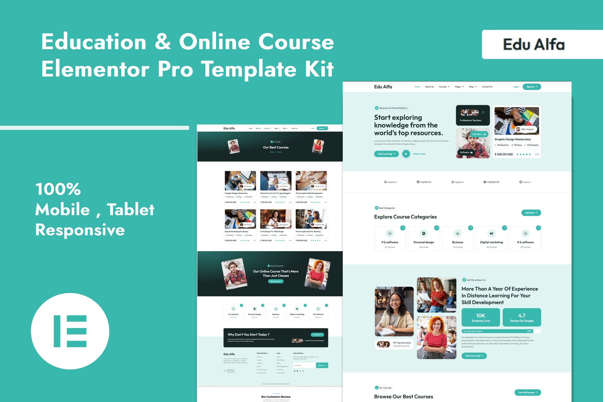 EduAlfa - Education & Online Course Elementor Pro Elementor Template — Elementor template kit cover