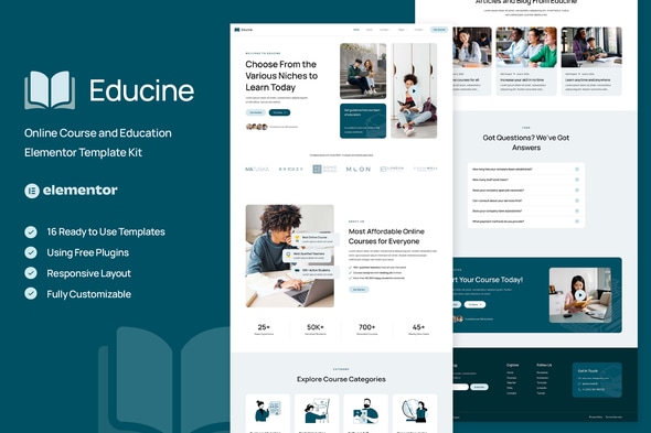Educine - Online Course & Education Elementor Template — Elementor template kit cover