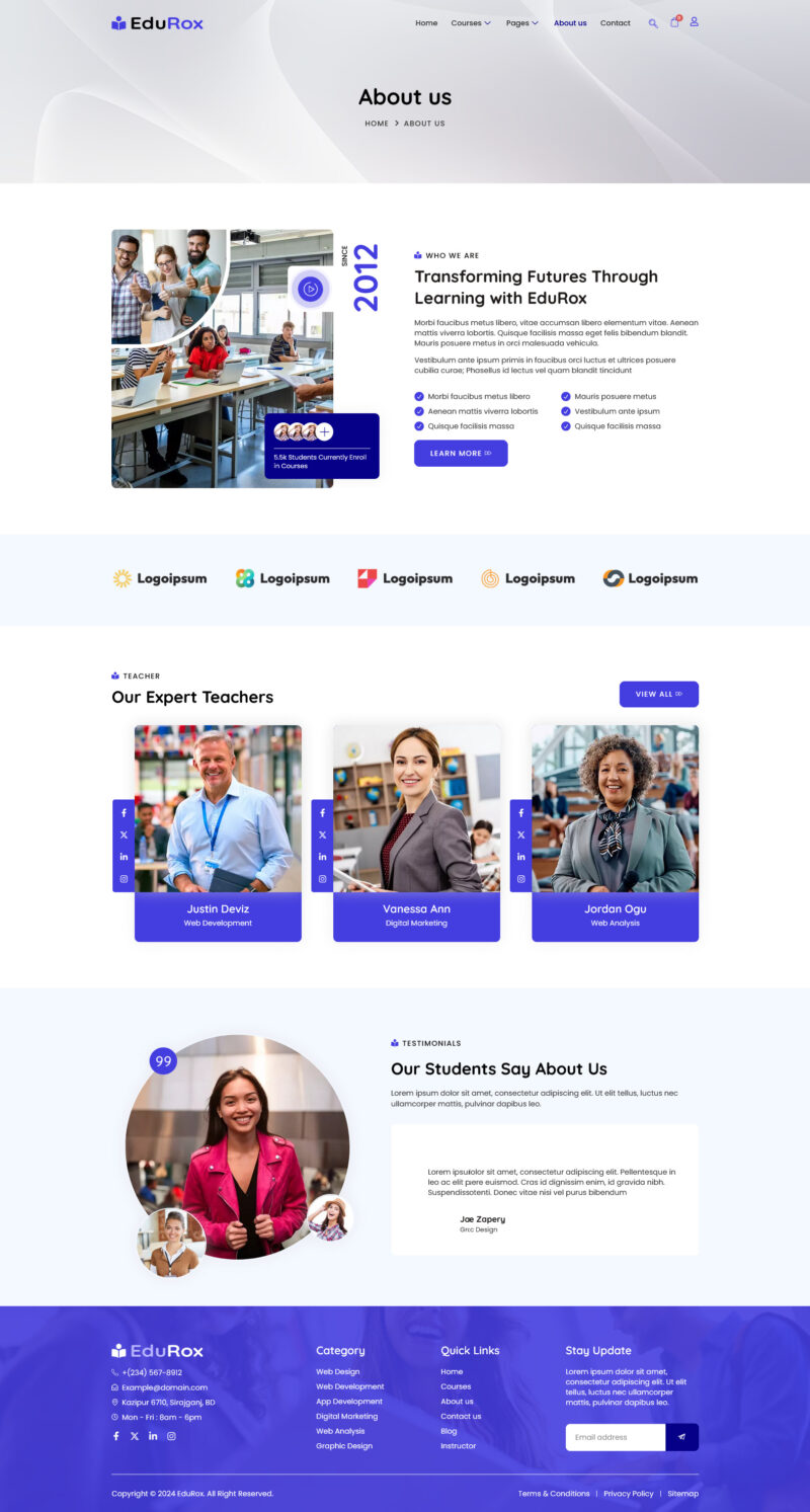 About us — EduRox - Online Course & Education Elementor Pro Elementor Template