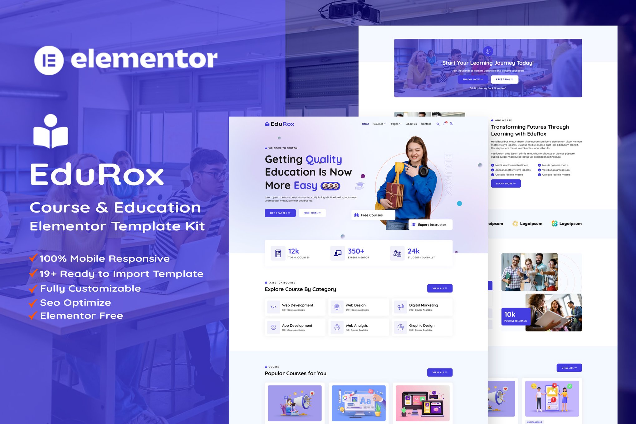 EduRox - Online Course & Education Elementor Pro Elementor Template — Elementor template kit cover