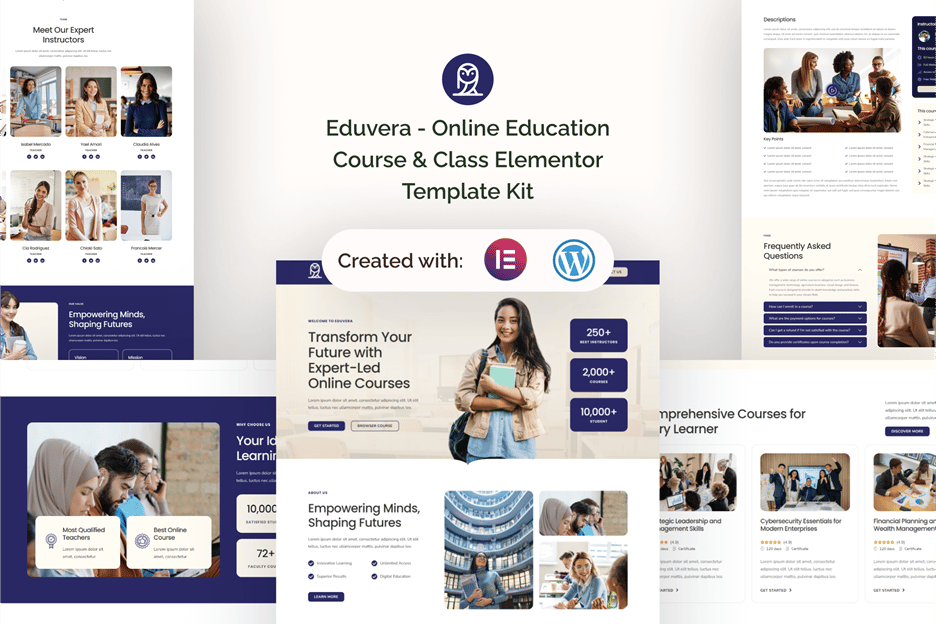 Eduvera - Online Education Course & Class Elementor Template — Elementor template kit cover
