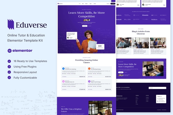Eduverse - Online Tutor & Education Elementor Template — Elementor template kit cover