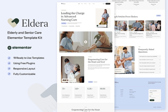 Eldera - Elderly & Senior Care Elementor Template — Elementor template kit cover