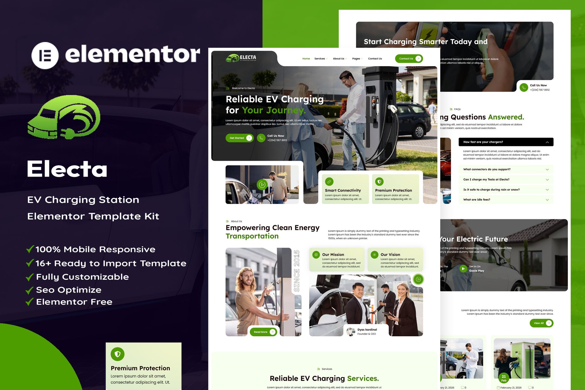 Electa - EV Charging Station Elementor Template — Elementor template kit cover