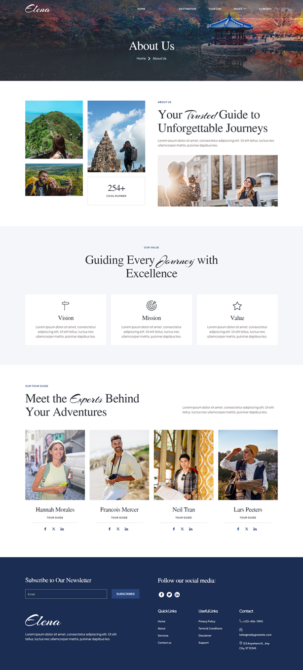About Us — Elena - Travel Guide & Tour Agency Elementor Template
