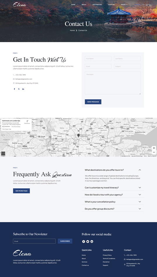 Contact Us — Elena - Travel Guide & Tour Agency Elementor Template