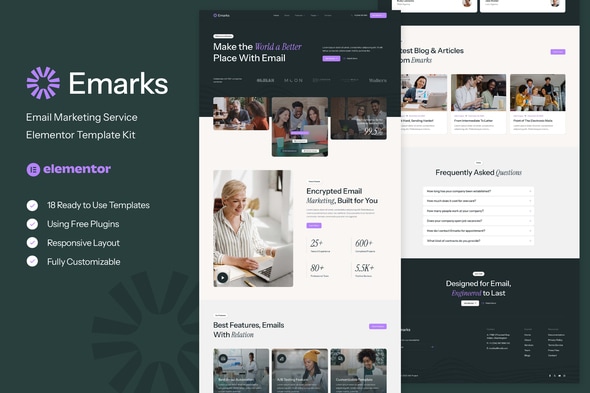 Emarks - Email Marketing Service Elementor Template — Elementor template kit cover