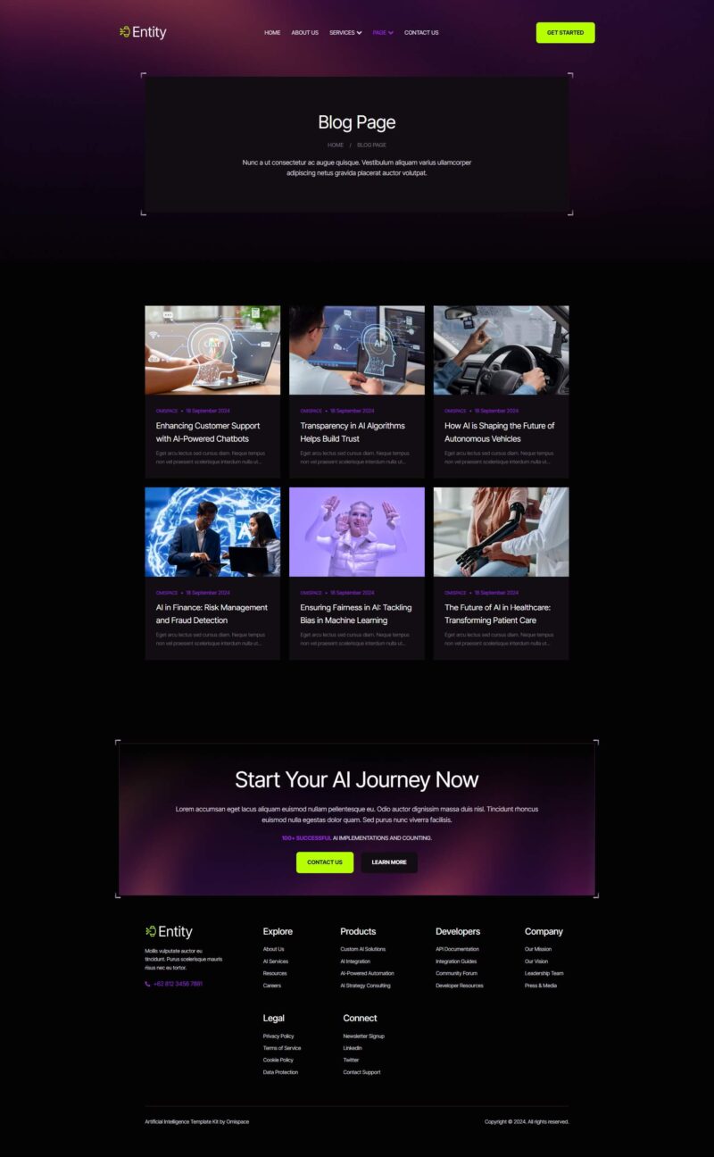 Blog Page — Entity - Artificial Intelligence Services Elementor Template