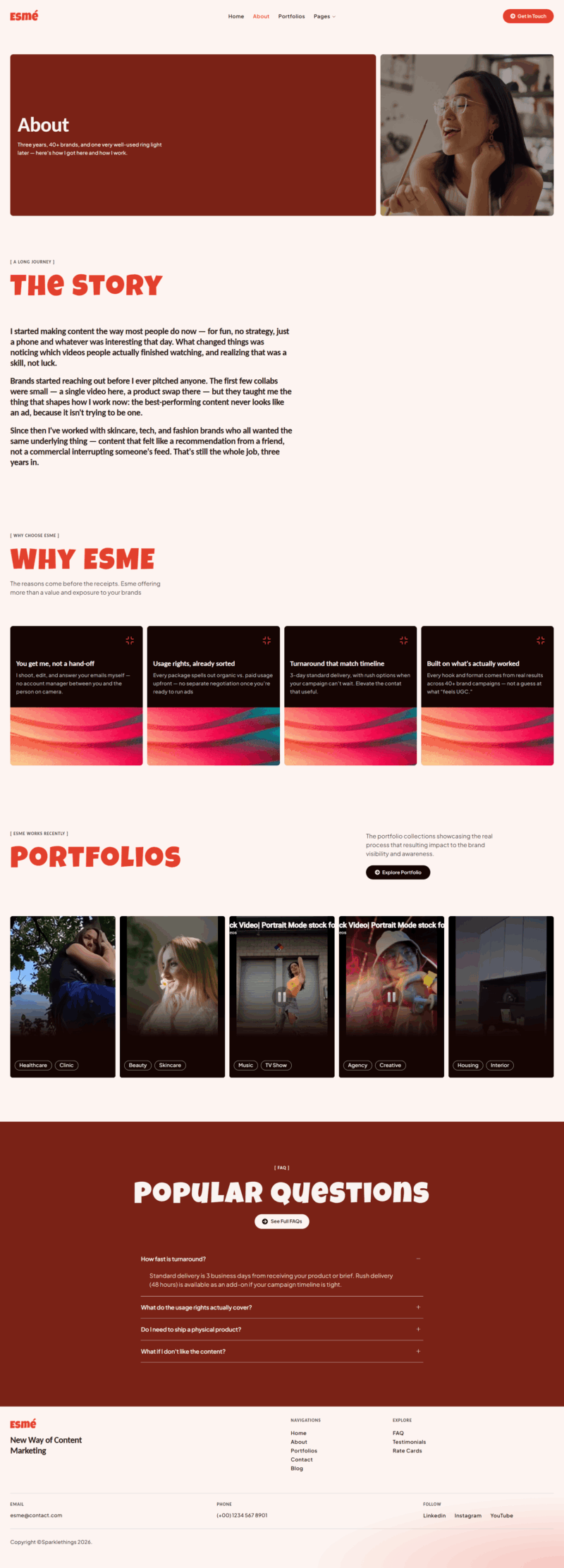 About — Esme - Content Creator & UGC Elementor Template