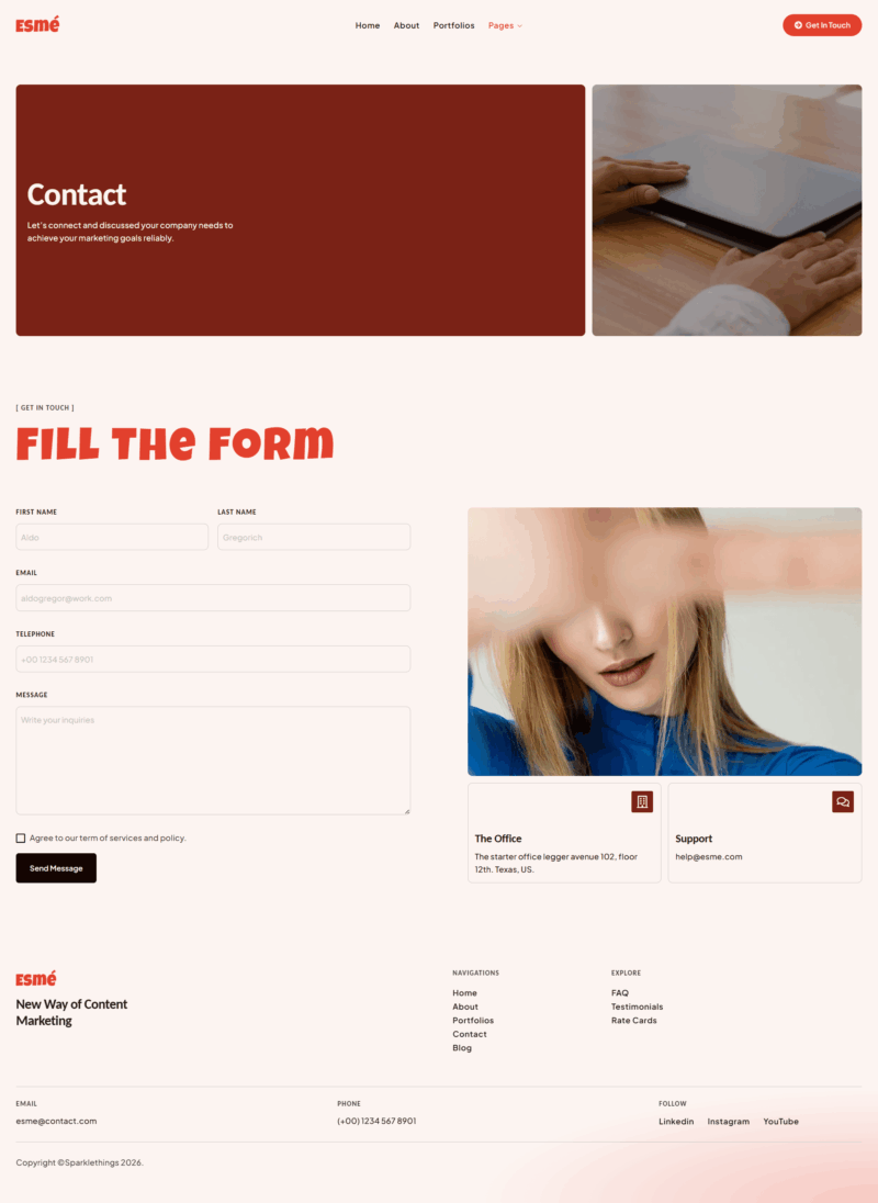 Contact — Esme - Content Creator & UGC Elementor Template