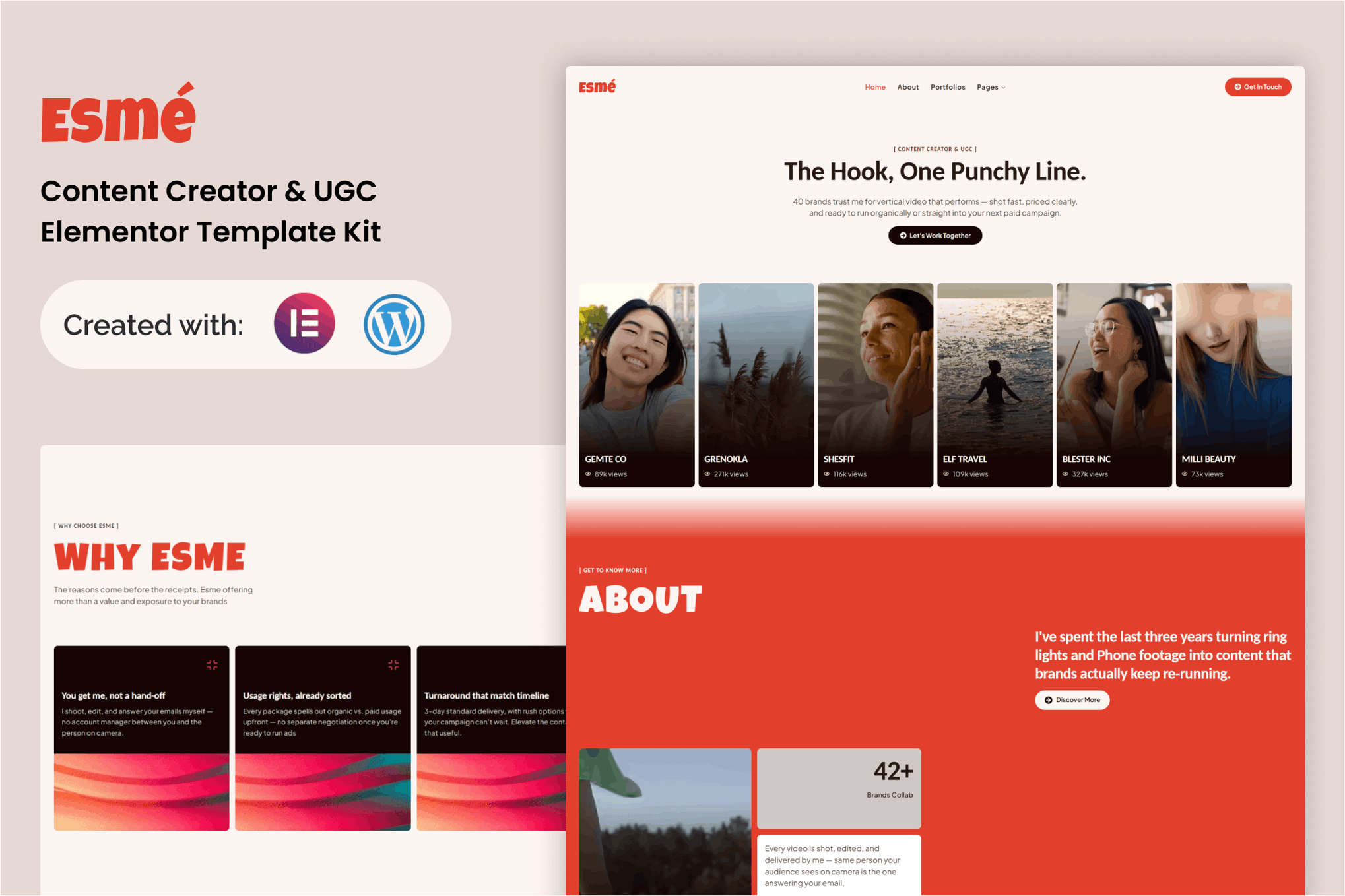 Esme - Content Creator & UGC Elementor Template — Elementor template kit cover