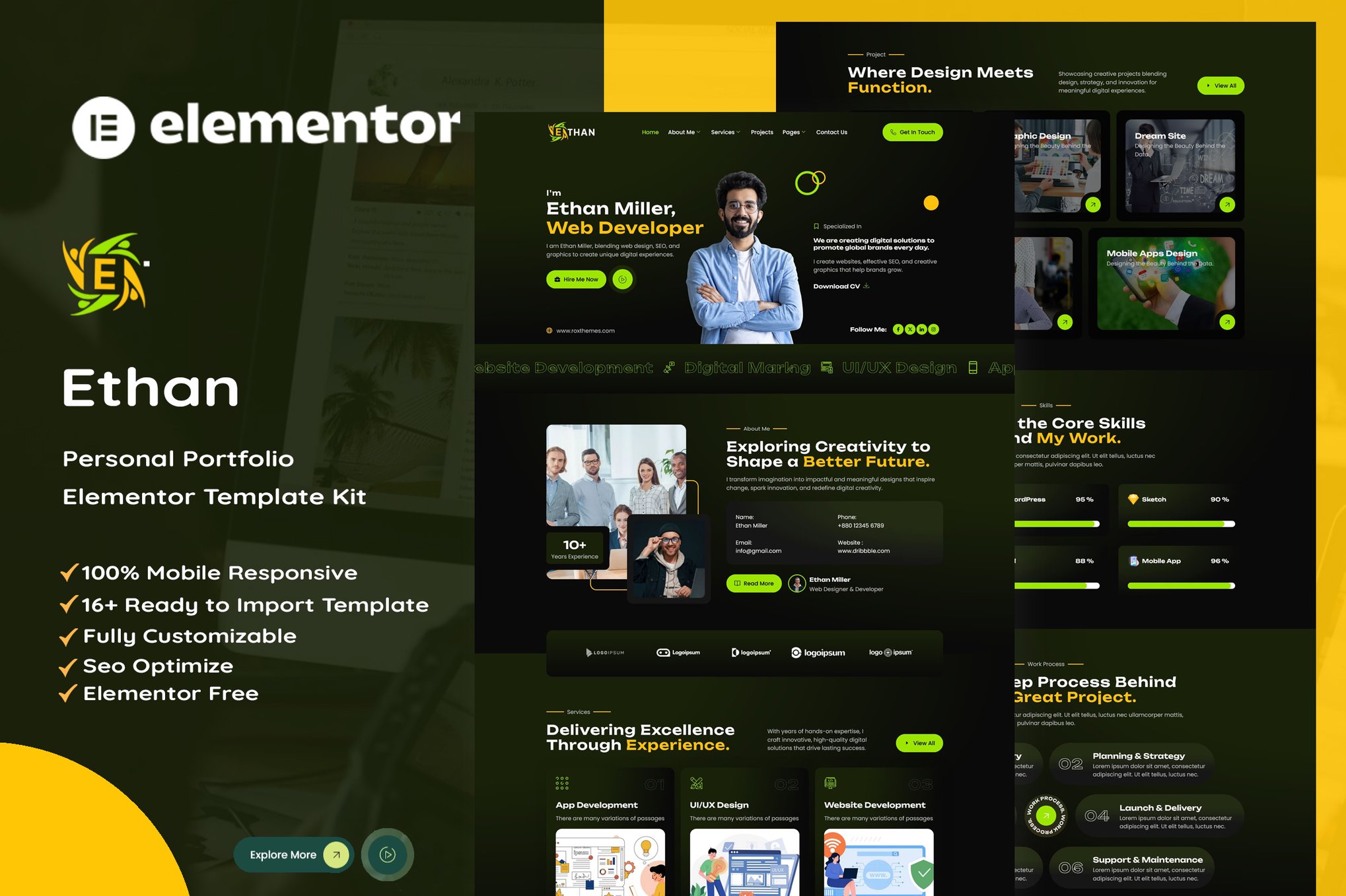 Ethan - Personal Portfolio Elementor Template — Elementor template kit cover