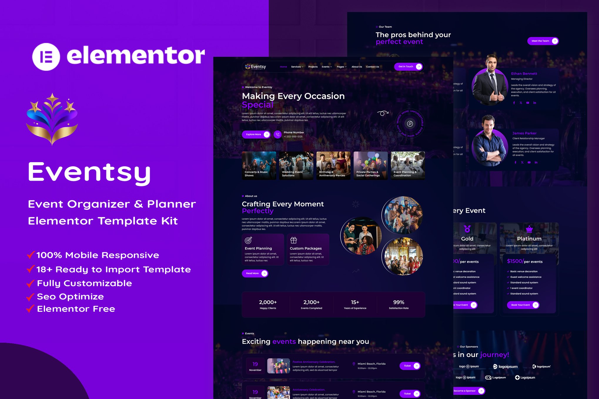 Eventsy - Event Organizer & Planner Elementor Template — Elementor template kit cover