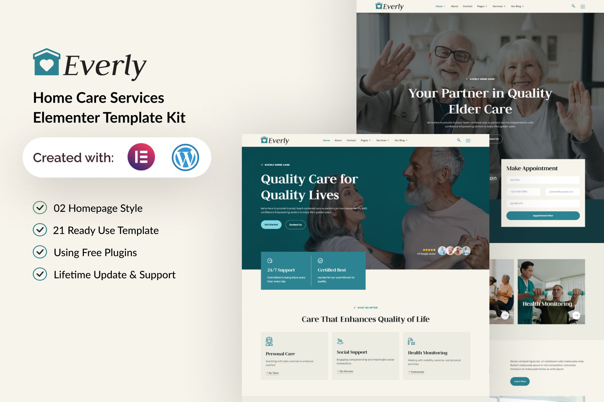 Everly - Home Care Services Elementor Template — Elementor template kit cover