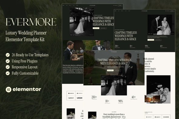 Evermore — Luxury Wedding Planner Elementor Template — Elementor template kit cover