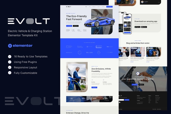 Evolt - Electric Vehicle & Charging Station Elementor Template — Elementor template kit cover