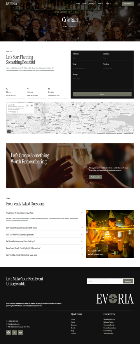 Contact — Evoria - Event & Party Planner Elementor Template