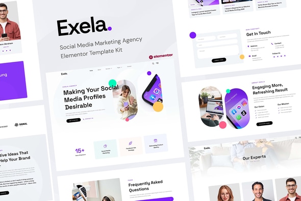 Exela - Social Media Marketing Agency Elementor Template — Elementor template kit cover