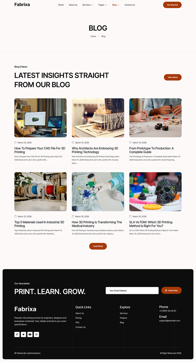 Blog — Fabrixa - 3D Printing Services Elementor Template