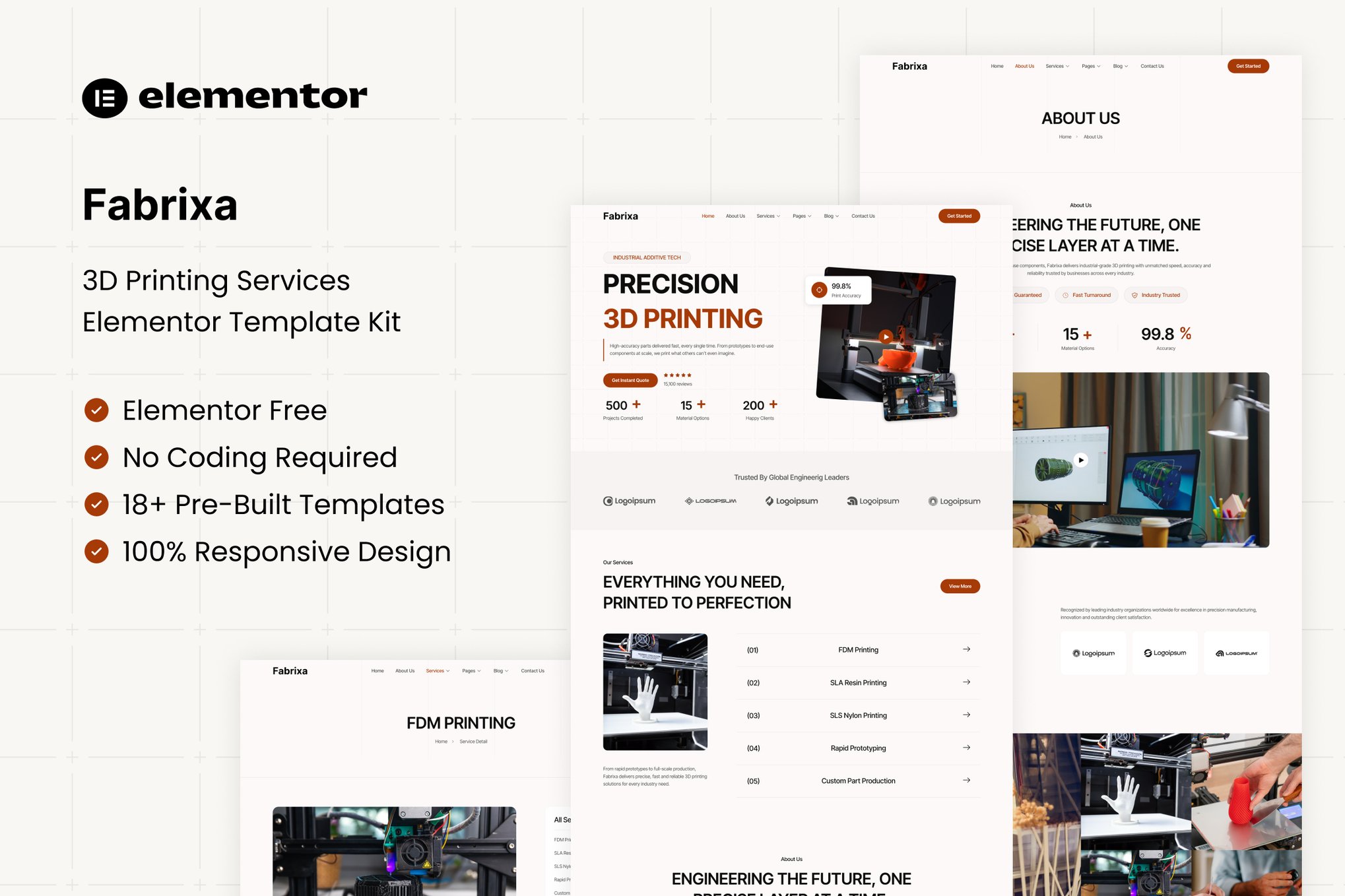 Fabrixa - 3D Printing Services Elementor Template — Elementor template kit cover