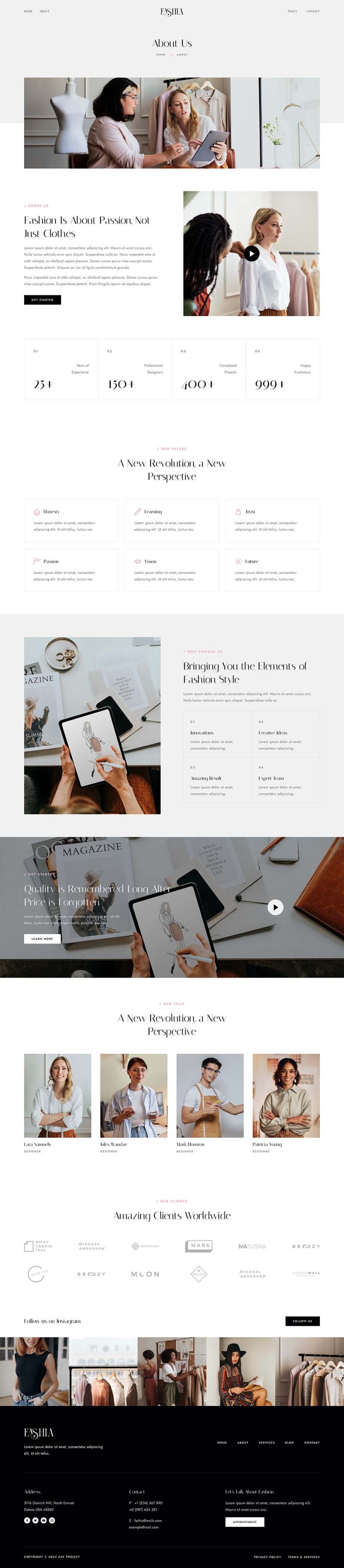 About — Fashia - Fashion & Clothing Designer Elementor Template