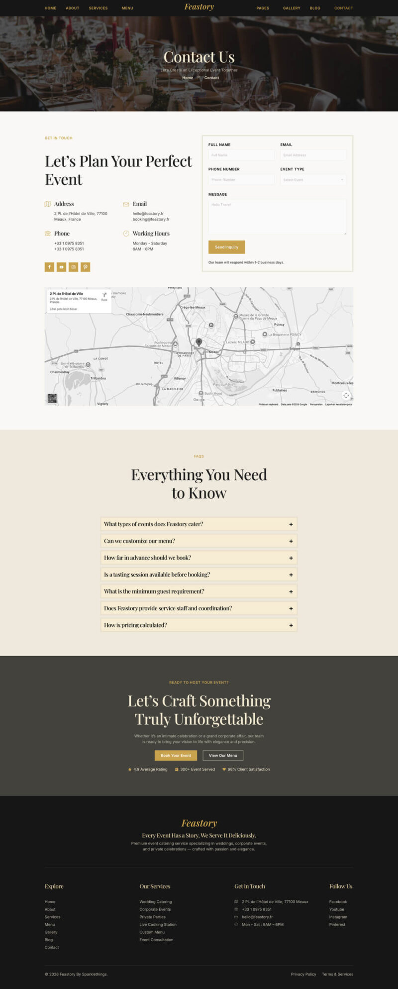 Contact — Feastory - Event Catering Service Elementor Template