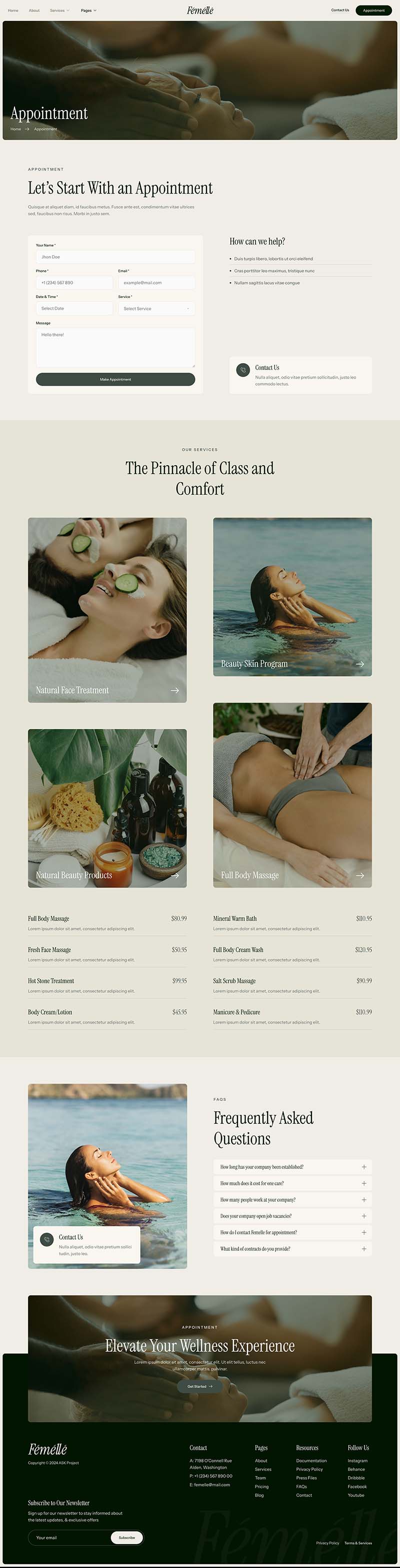Appointment — Femelle - Spa & Wellness Elementor Template