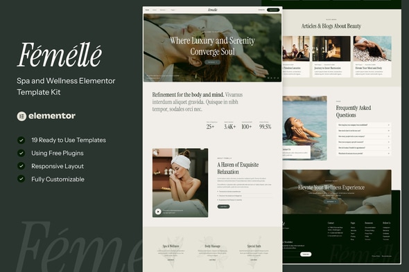Femelle - Spa & Wellness Elementor Template — Elementor template kit cover