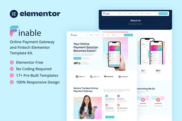 Finable - Online Payment Gateway & Fintech Elementor Template — Elementor template kit cover