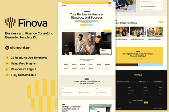Finova - Business and Finance Consulting Elementor Template — Elementor template kit cover