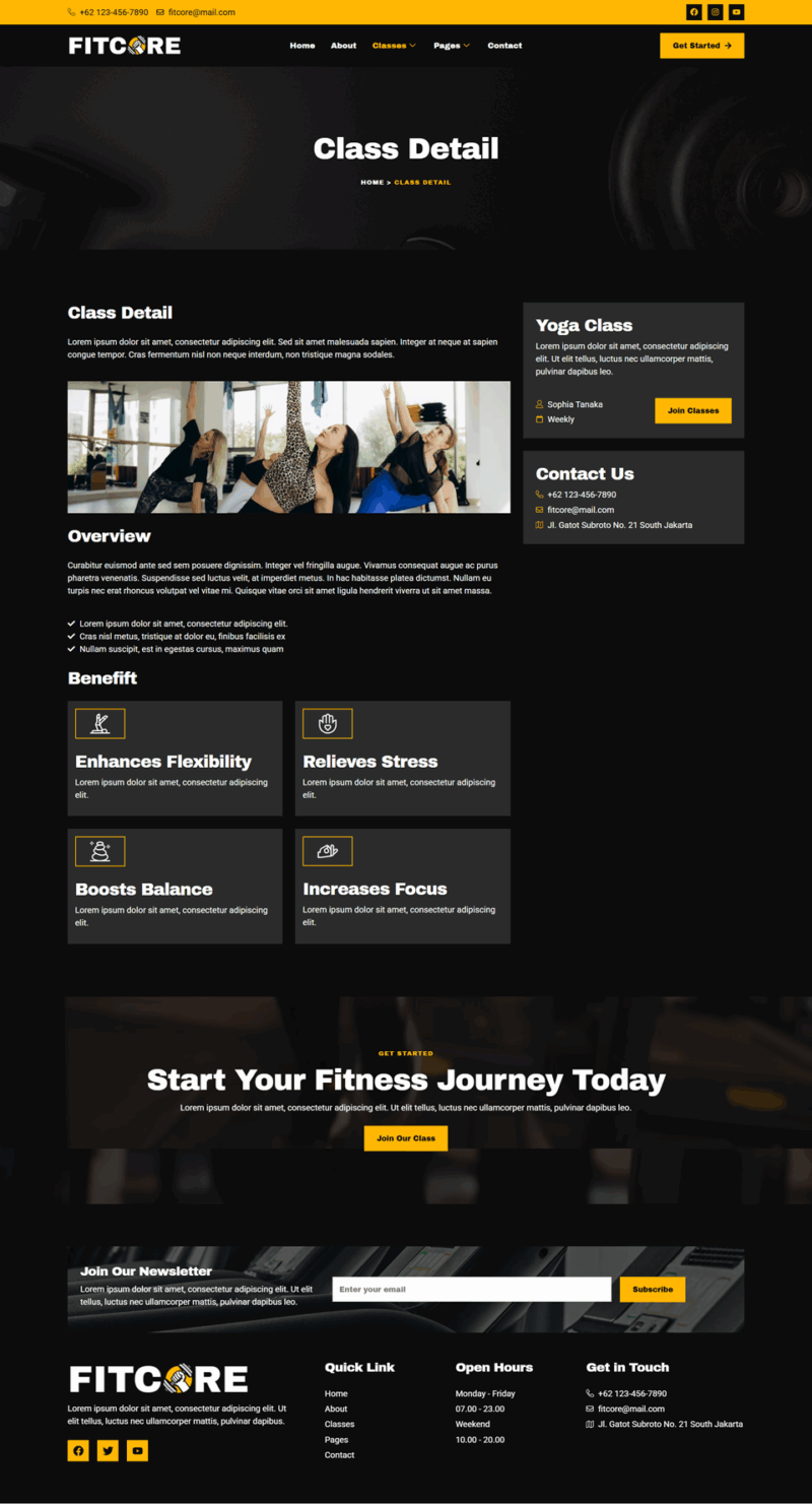 Class Detail — Fitcore - Gym & Fitness Center Elementor Template