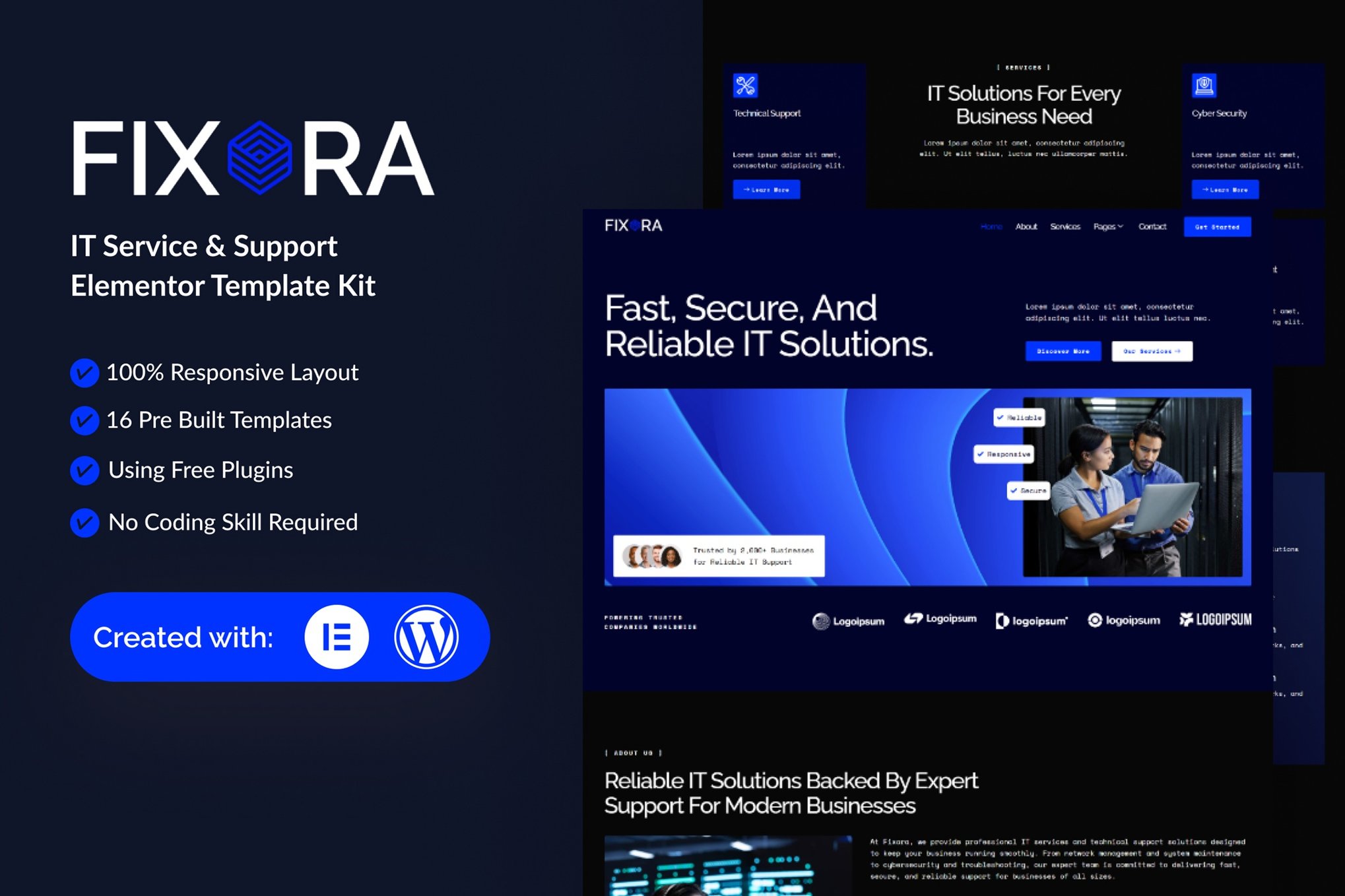 Fixora - IT Service & Support Elementor Template — Elementor template kit cover