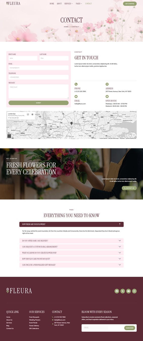 Contact — Fleura - Florist & Flower Boutique Elementor Template