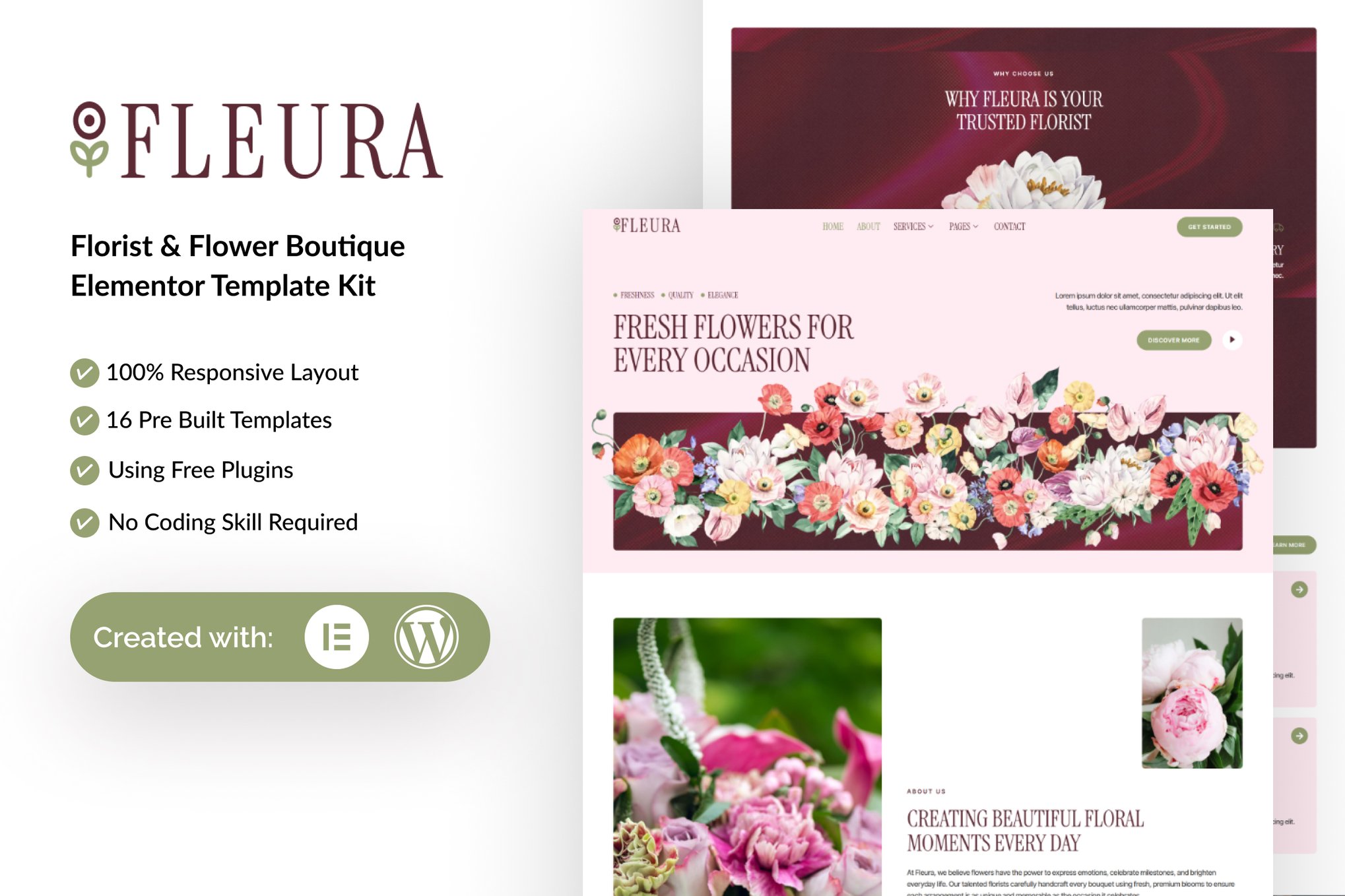 Fleura - Florist & Flower Boutique Elementor Template — Elementor template kit cover