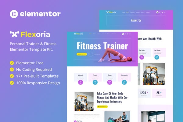 Flexoria - Personal Trainer & Fitness Elementor Template — Elementor template kit cover